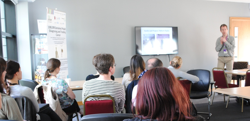 Bill Newman giving a talk about the 100,000 genomes project at the Manchester Centre for Genomic Medicine