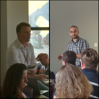 Ronnie Wright (left) and George Burghel (right) talking to 100,000 genomes project participants